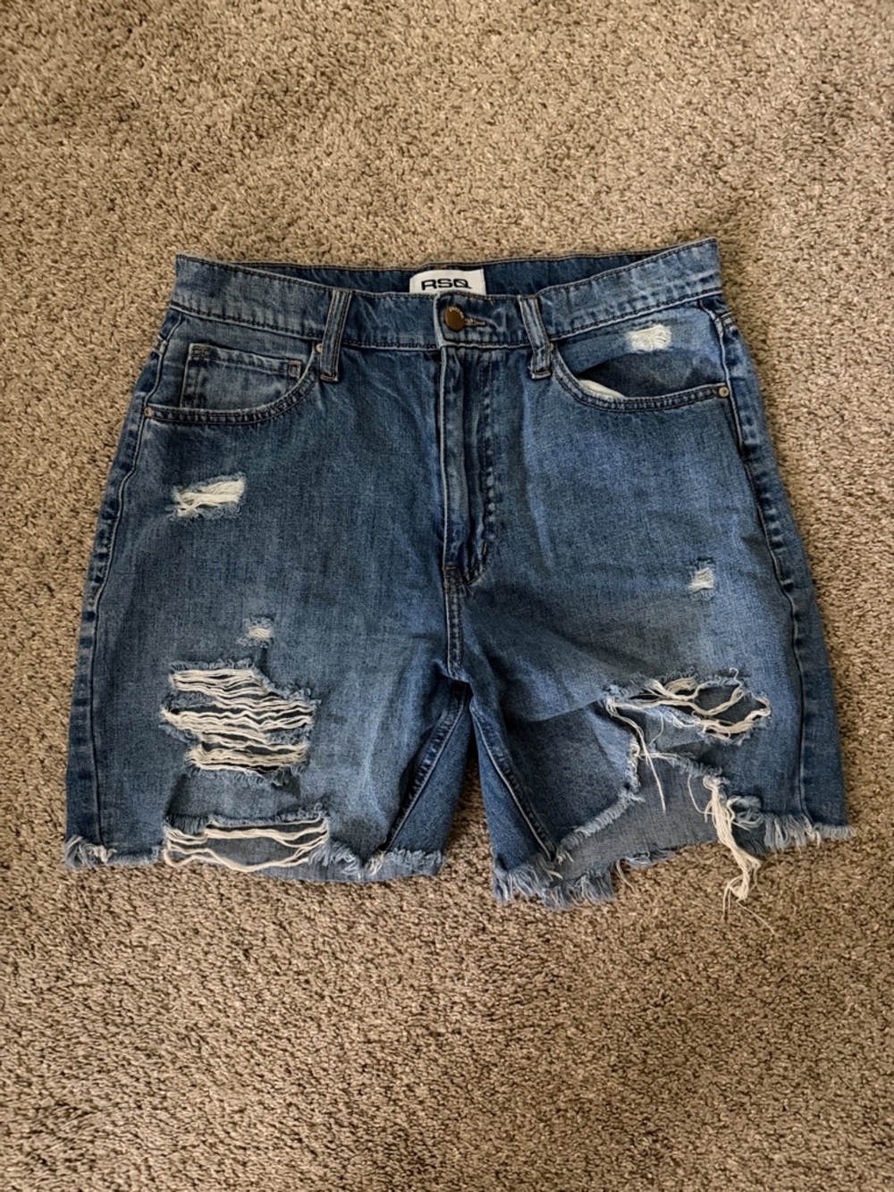 Distressed High-Rise Boyfriend Shorts in Blue